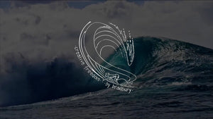 Wave design with text overlay on a dark ocean wave background