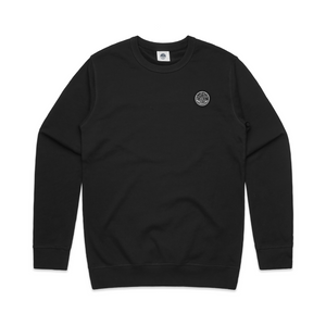 Black sweatshirt with a logo on a white background